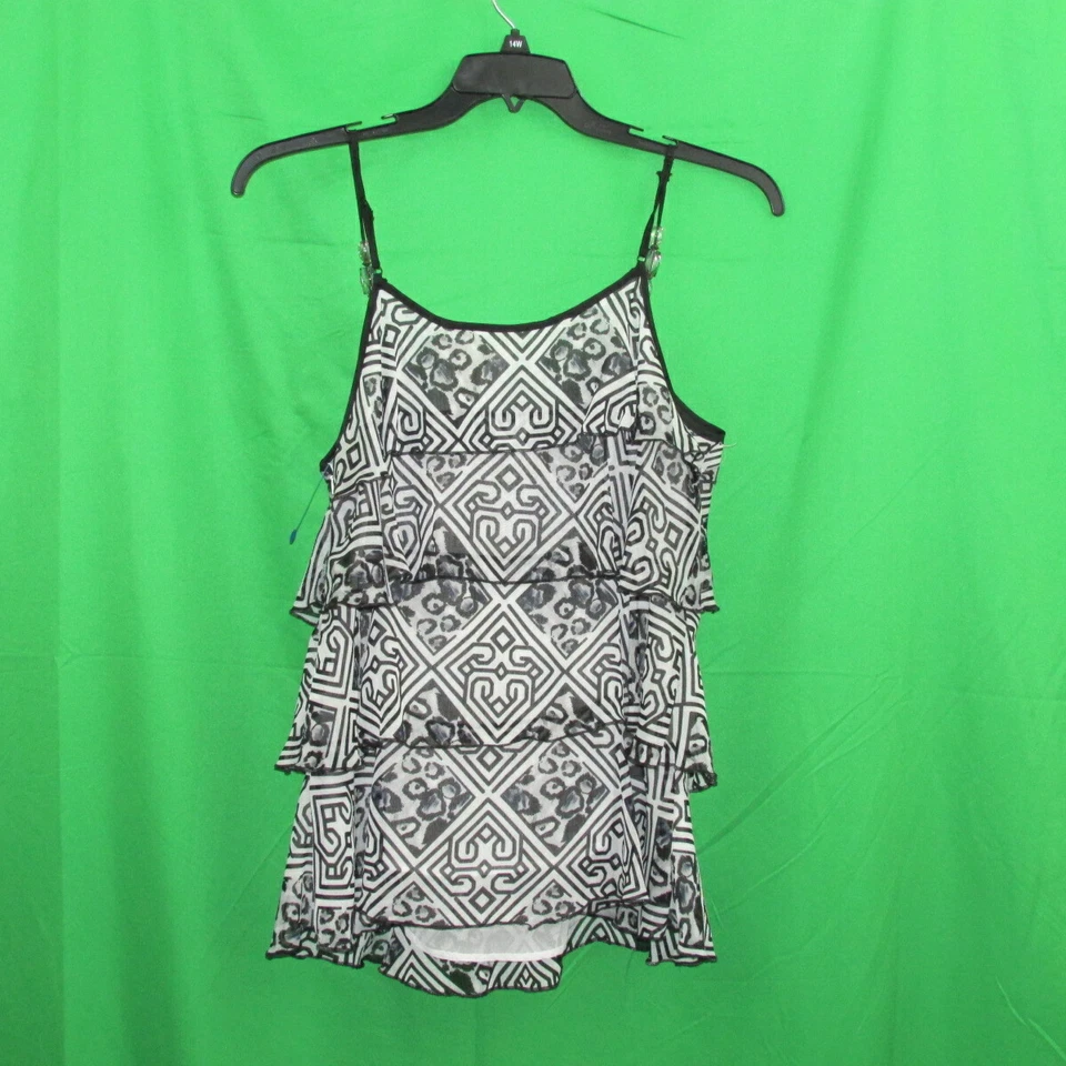 Top Lapislázuli Mujer, Tirantes Espagueti, Talla L, Estampado Blanco y Negro con Volantes  Foto 4 de 4