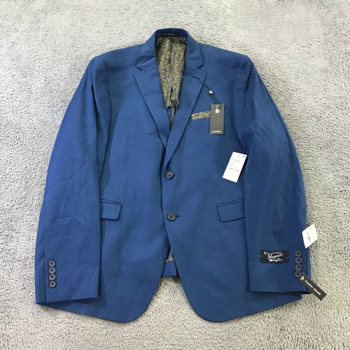 New Penguin Blazer Mens 46 R Sports Coat Blue Skinny Jacket Linen Casual Adult - Picture 2 of 15