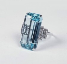 Art Deco Antique 7.20 Ct Aquamarine Vintage Wedding Ring 925 Sterling Silver