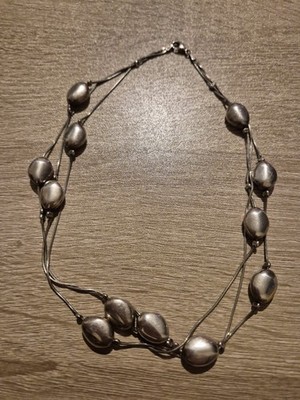 Designer Halskette Sterlingsilber dreilagig Kiesel 27 g