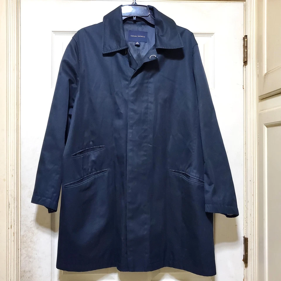Banana Republic пальто мужской средний черный вощеный траншея дождя Mac скрытый placket - Изображение 2 из 4