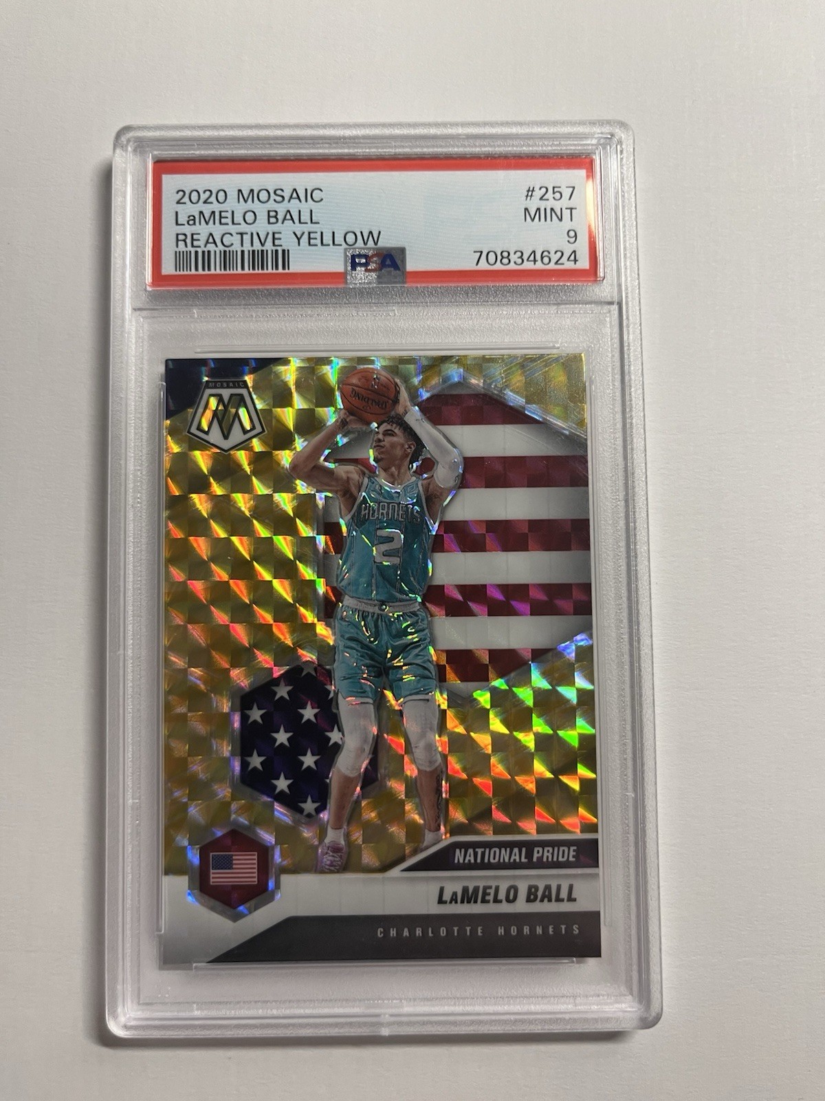 2020-21 Mosaic Basketball Reactive Yellow National Pride RC LaMelo Ball PSA 9 B4