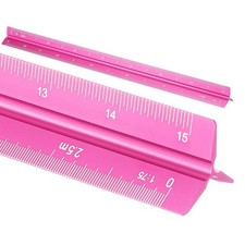12 Inch Metric Architectural Triangular Scale Ruler Small Scale, Rose Red