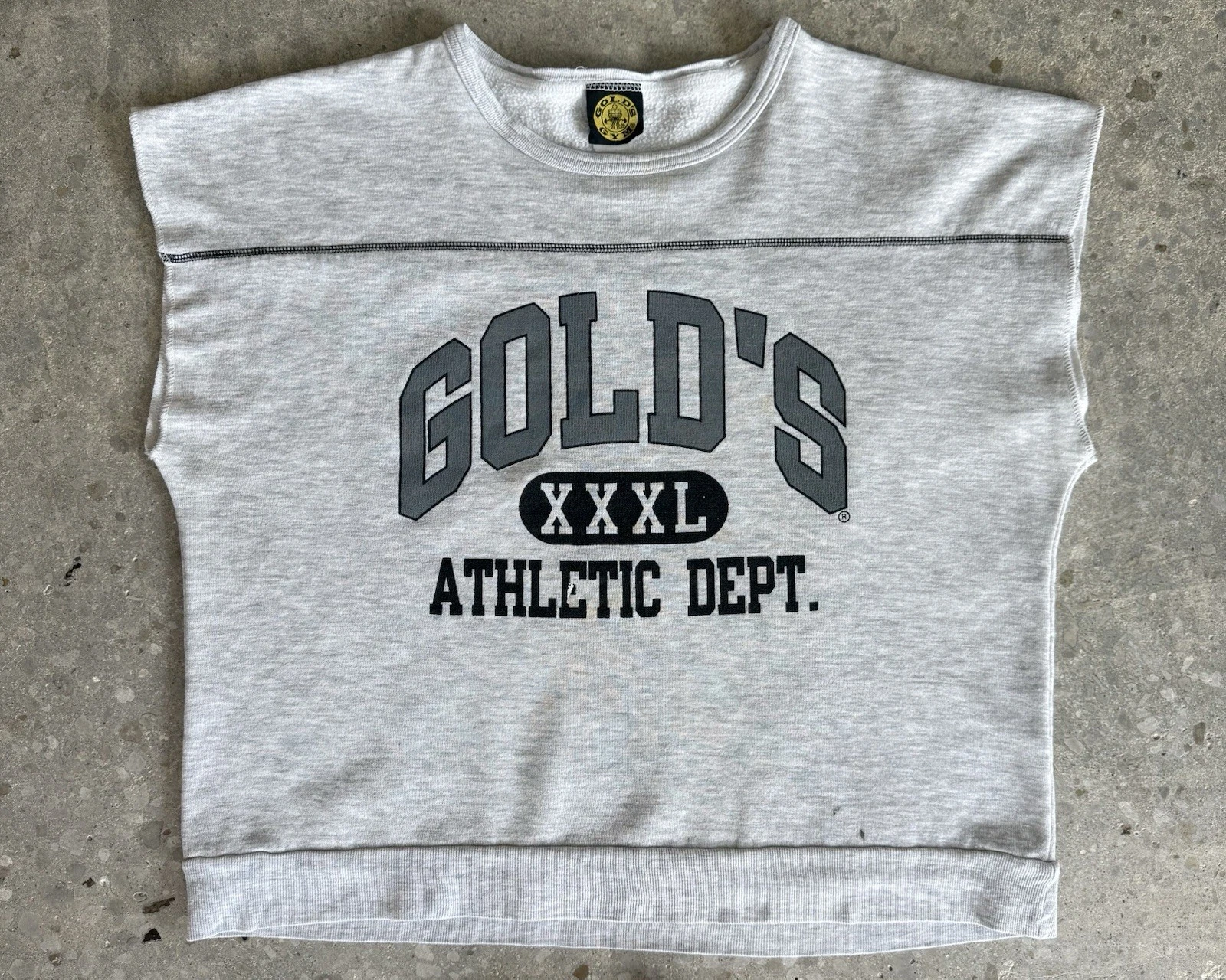 VINTAGE GOLDS GYM PULLOVER SWEATSHIRT 1989 CROPPED FITS 2XL BODYBUILDING WORLD