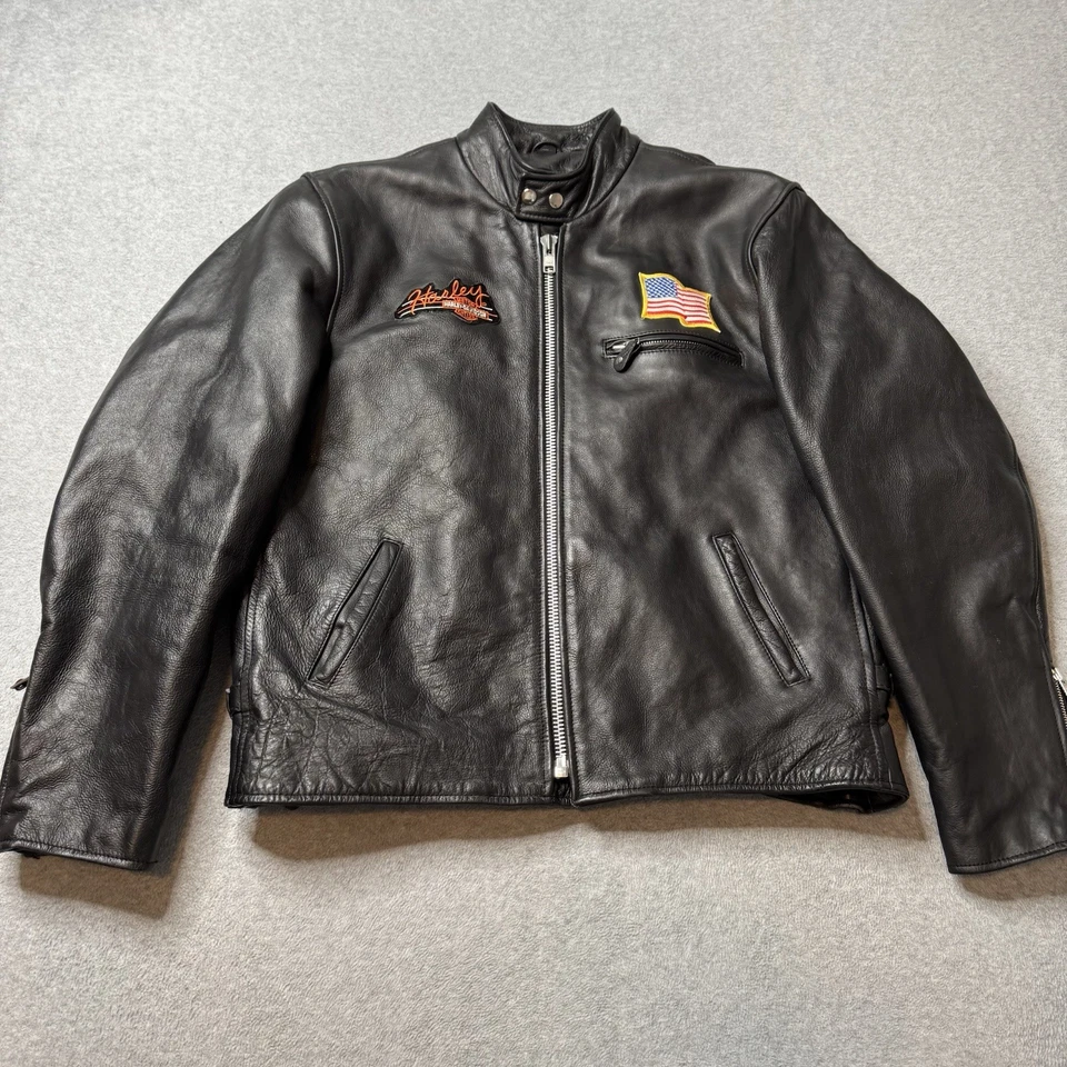 Harley Davidson Barneys Leather Jacket Mens 42 Black Motorcycle Biker Bald Eagle - Image 2 of 4