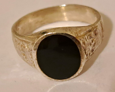 Silberring 925 ovaler schwarzer Onyx Stein Ringgröße 51