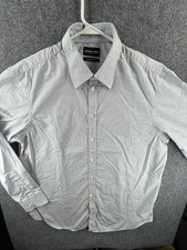 Armani Emporio Italy 17.5 Striped Cotton Blue Gray Button Up Shirt Designer