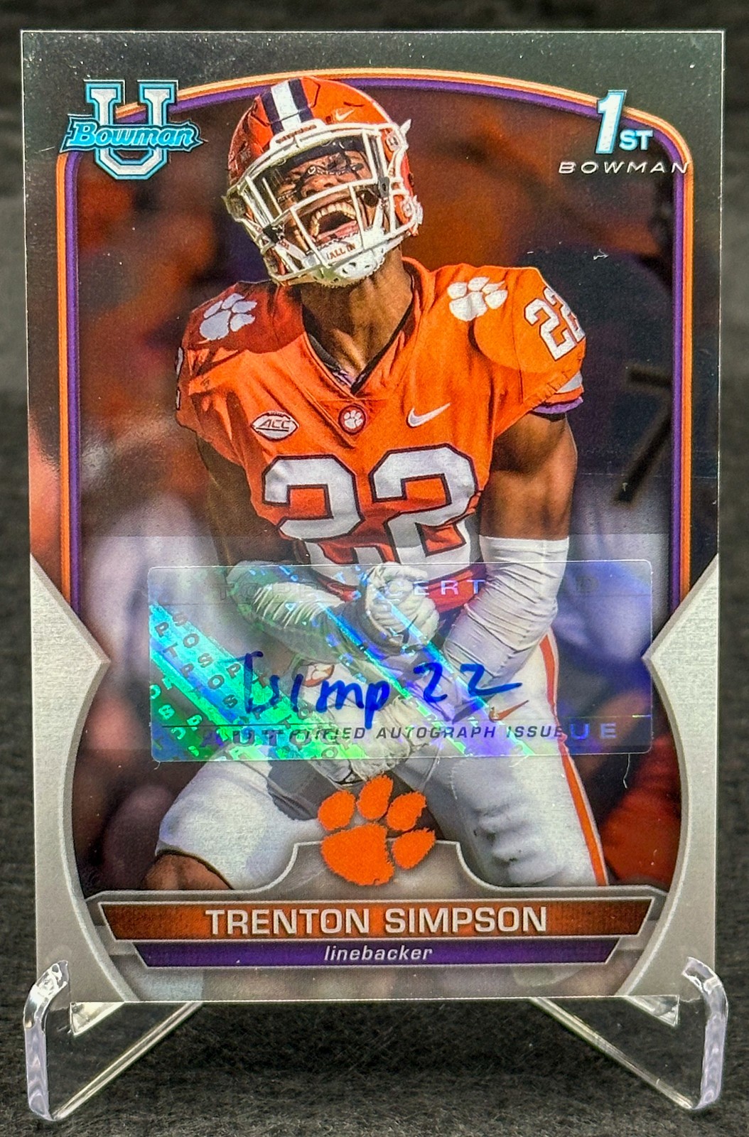 2022 Bowman U Chrome Trenton Simpson 1st Bowman Prospects Auto Clemson Tigers