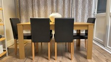 Oak Wooden Dining Table Set with 6 Chairs