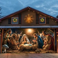 Large Nativity Scene Garage Door Banner, Outdoor Christmas Decoration Tapestry