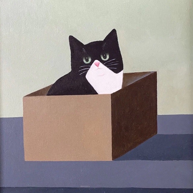 Cat in Box Black & White Cats Blank Greeting / Birthday Card  Martin Leman