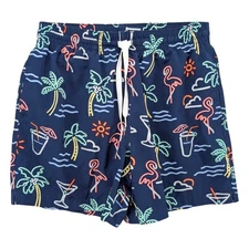 Chubbies Neon Lights Flamingo Swim Trunks Mens Blue Lined Drawstring 5.5" Size S