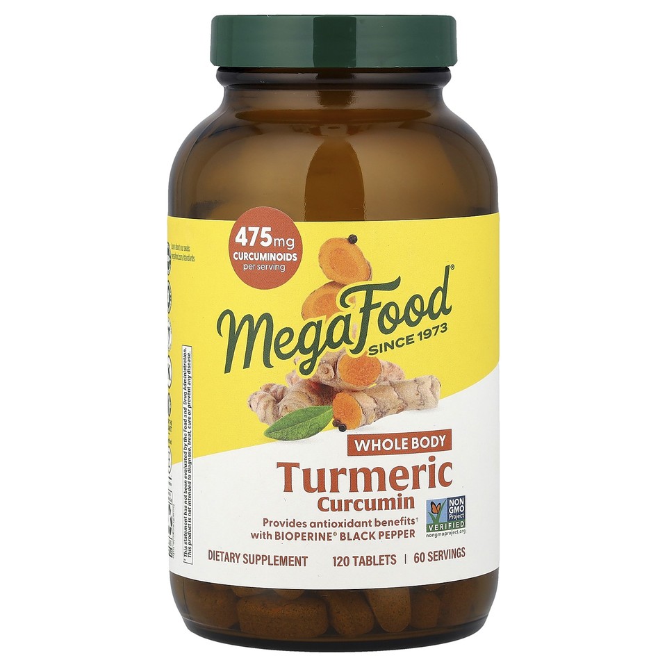 MegaFood Turmeric Strength for Whole Body 120 Tablets Dairy-Free, Gluten-Free,