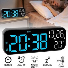 LED Electric Digital Alarm Clock Mains Power Mirror Display Bedroom Bedside