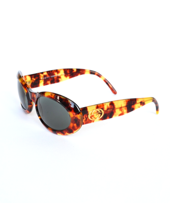 GUCCI Sunglasses Logo Oval Glasses Golden GG 2400 Brown Tortoise