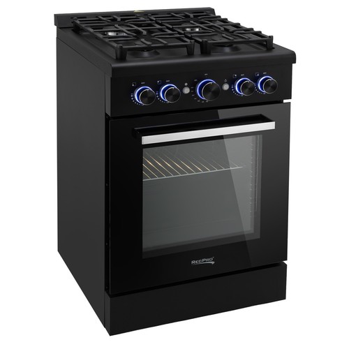 RecPro RV 24" Stove – Black Gas Range, 12,000 BTU, 4 Burners
