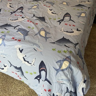 Pottery Barn Kids Shark Bite Twin Duvet Cover 68''x86'' Organic Cotton Ocean Fish