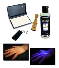 Opticz Blacklight Invisible Blue UV Ink Hand Stamping Marking Set (Starter Kit)