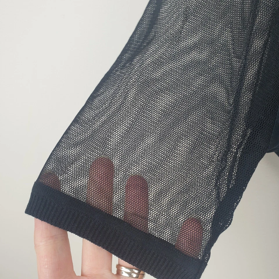 DKNY Top Womens Large Black Cowl V Neck Mesh Sleeve Silk Cashmere Lightweight - Image 4 of 4