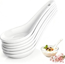 Soup Spoons Set of 6, Asian Ceramic 5.3" Ramen White