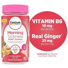 Centrum Morning Sickness Relief Gummies, Citrus Ginger Flavor - 60 Count, Up...
