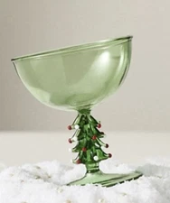 Anthropologie~Clara Coupe Glass~ Tree Icon Green~Christmas~NIB~🎄🍸