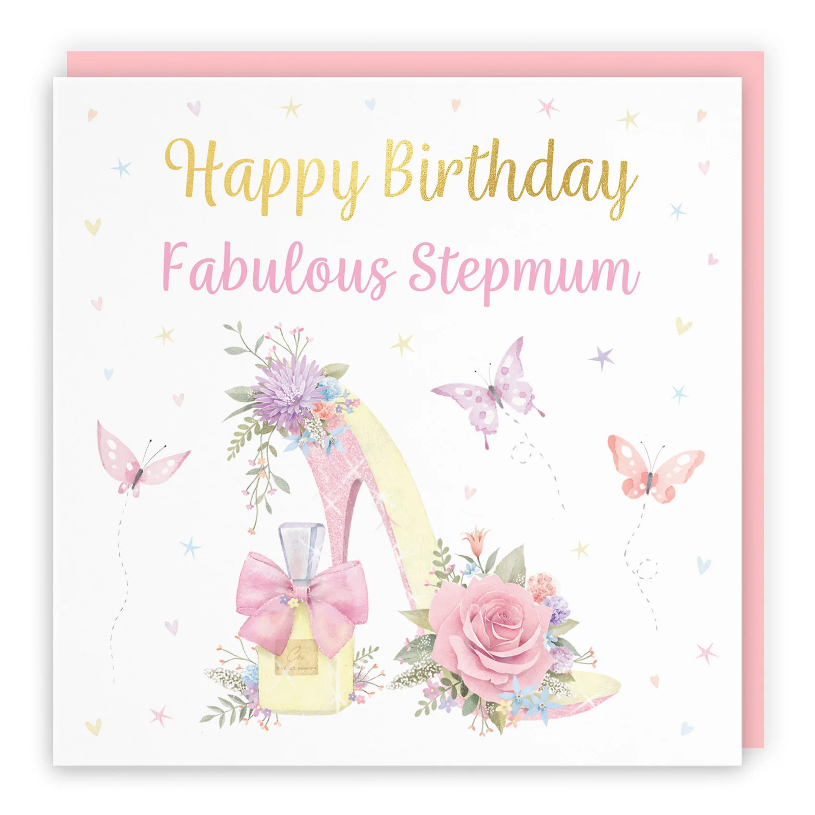 Stepmum High Heel And Perfume Birthday Card Gold Foil Milo's Gallery