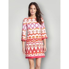 Eliza J Tribal Geometric Shift Dress Size 14 Pink Orange Boho 3/4 Sleeve