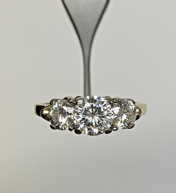 14K Yellow & White Gold 3 Stone Moissanite Engagement Ring 2 CTW 4.2g Size 8.75
