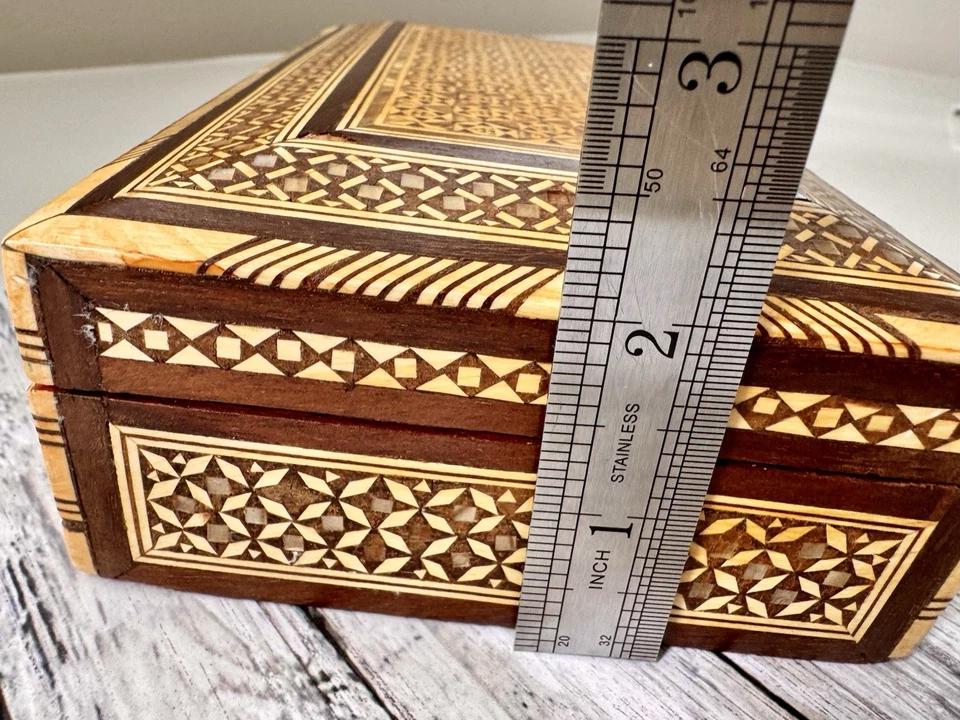 Mosaic Mother Of Pearl Inlay Wooden Box, Mid-Century, Moorish, Vintage - Image 4 of 4