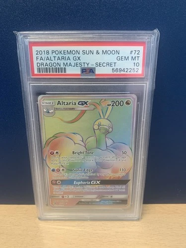 2018 PSA 10 Altaria GX FA Full Art 72 Rainbow Secret Rare Dragon Majesty Pokemon