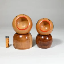 Master KOSON SATO “Siblings” Vintage Sosaku Kokeshi Pair, Japan – 5.4", 4.6"