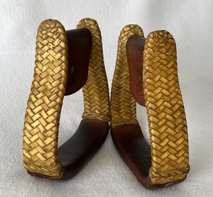 COWBOY TACK Dennis MORELAND Braided RAWHIDE 2#EACH Steel STIRRUPS~FLAT Bottom