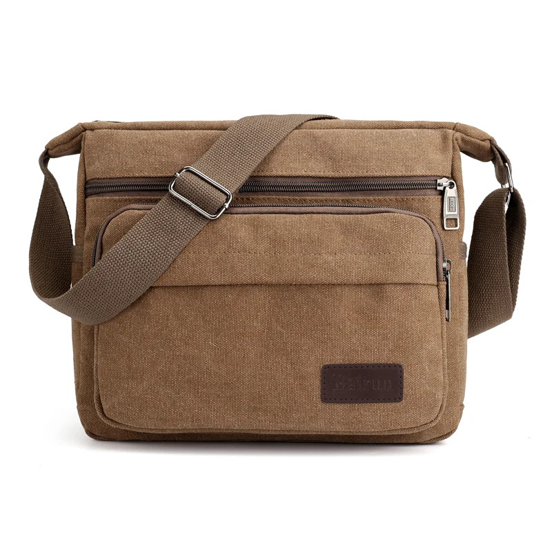 Men's Canvas Crossbody Bag Phone Tablet Messenger Shoulder Bag Casual Tote Pouch