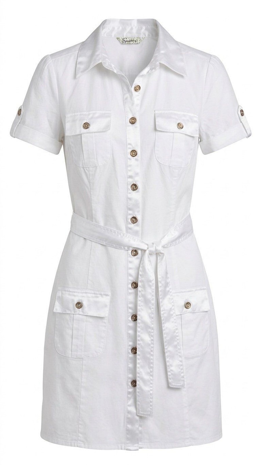 Speechless White Button Down Utility Dress with Belt & Pockets - Size 7