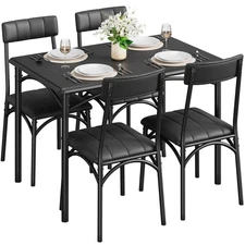 5 Piece Dining Set Kitchen Table and Chairs 4 Upholstered Chairs Metal and Wood