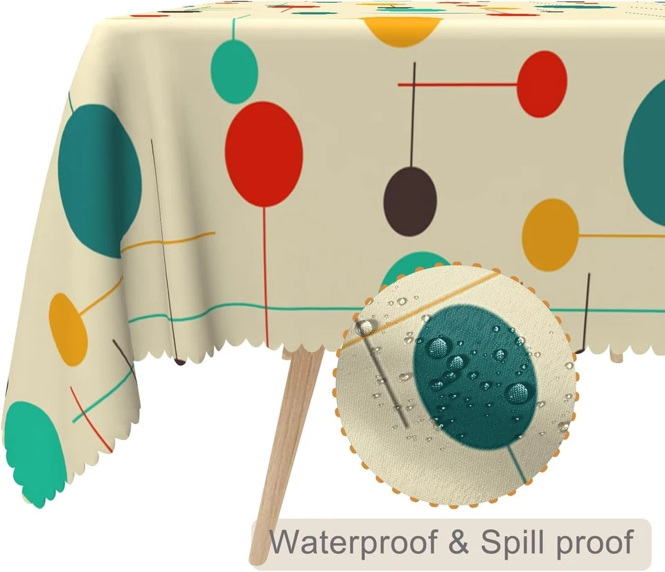 60x102inches Mid Century Rectangle Table Cloth Modern Atomic Retro Decorative Ta - Image 2 of 4