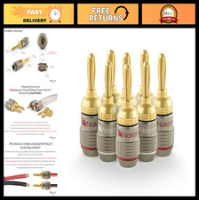 24K Gold Plated Banana Plugs for Speakers  Amplifiers - 10 AWG to 18 AWG, 8 Pcs