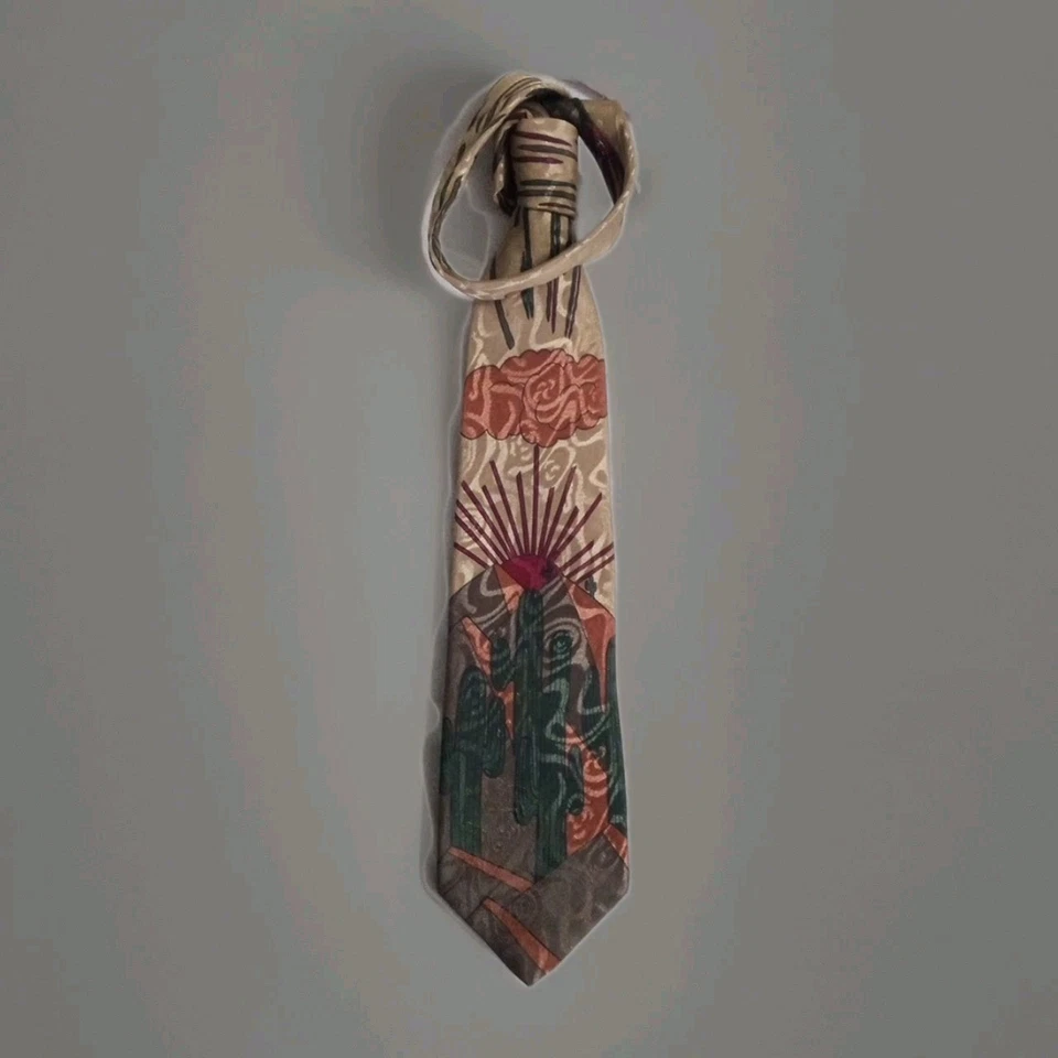 Corbata de diseñador de cactus del desierto suroeste seda Jordache de colección Foto 3 de 4