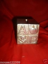 Vintage Silverplate Baby Still Bank ABC Block Nursery