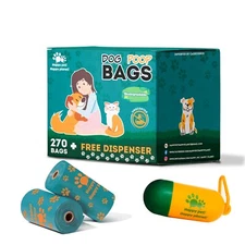 Dog Poop Bags Rolls with Dispenser, Unscented Thick and Leakproof,270 p 9*13 in.