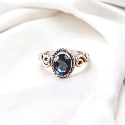 London Blue Topaz Natural Gemstone Ring for Women 925 Sterling Silver ...