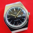 Timex Quartz Black Cross Hair Dial Vintage Red Seconds Day Date Mens For Repair