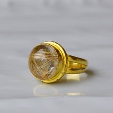 Rutilated Quartz Gemstone Ring,Classic Gift Ring,925 Sterling Silver,Boho Ring