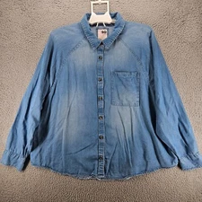 So Good for Life Shirt Women's Size XL Button Long Sleeve Lightweight Blue - XL