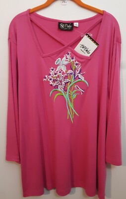BOB MACKIE WEARABLE ART TOP CUT-OUT CHEST AREA  EMBROIDERED FLOWERS 2X NWTS