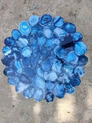 Mesa de centro redonda de piedra de ágata azul barra muebles hechos a mano decoración de jardín Foto 2 de 4