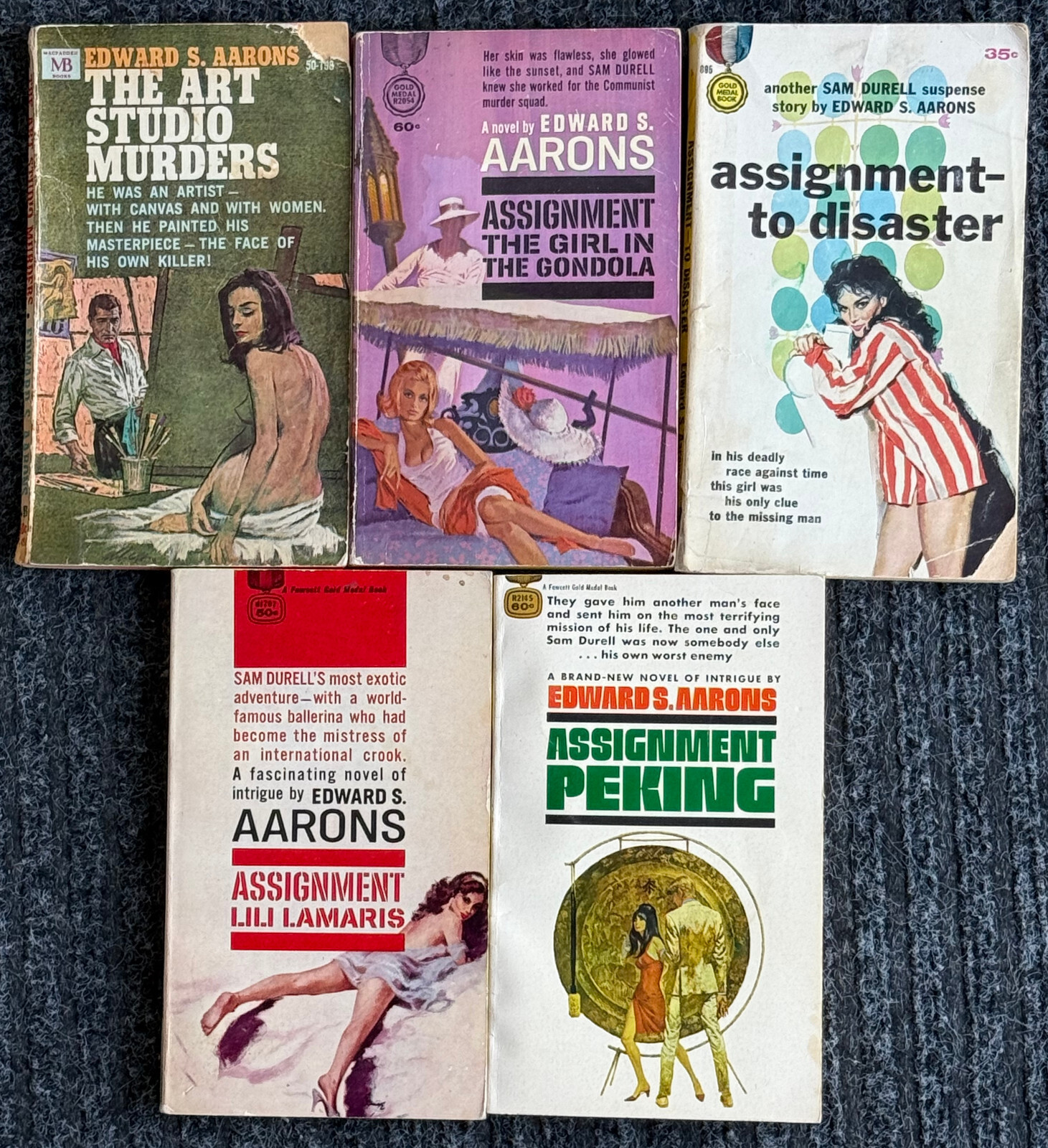 Edward S Aarons 5 Vintage Paperback Books (Sam Durrell Assignment, pulp fiction)