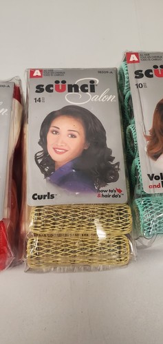 Vintage Scunci Salon Hair Rollers w/ Pins Lot Of 4 New Old Stock Red Yellow Teal - Picture 3 of 6