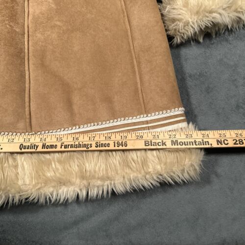 Penny Lane Coat Womans Medium Tan Faux Suede Shearling Fur Toggle Mob Wife - Picture 16 of 18
